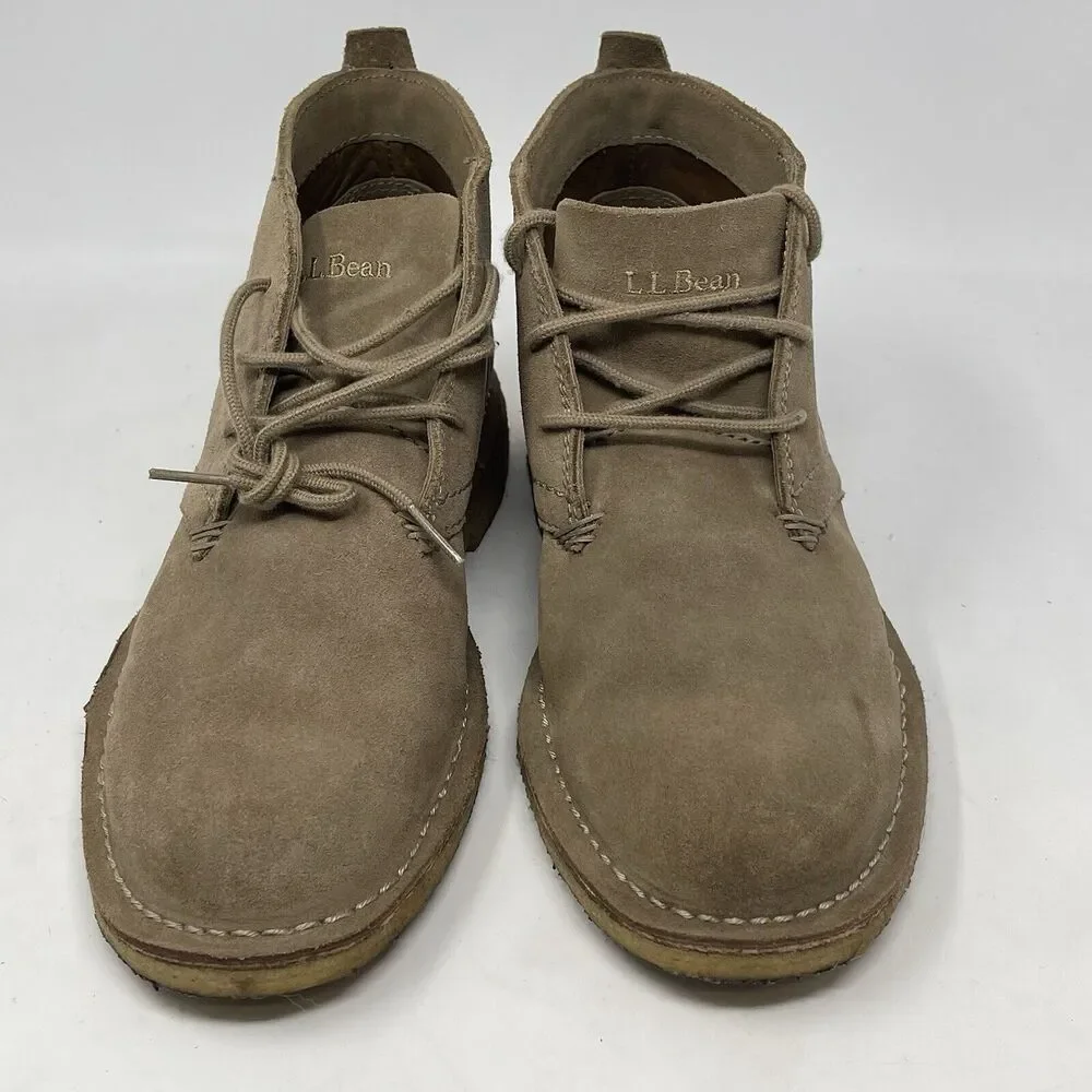 LL Bean Chukka Boots Mens 7 M Tan Brown Suede Leather Crepe Soles